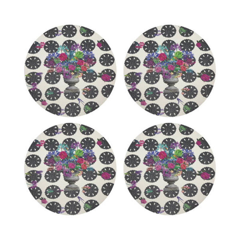 Pistils Metal Bouquet Vegan Leather Round Coasters