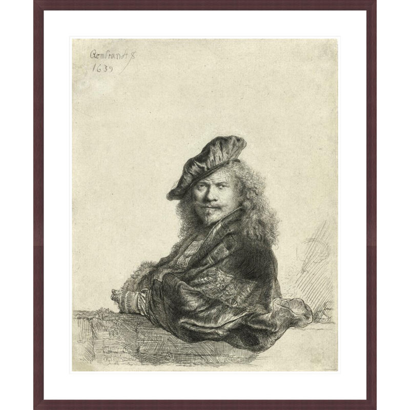Autoportrait s'appuyant sur un rebord par Rembrandt van Rijn - Estampe numérique encadrée, H 40 po x l 33,5 po