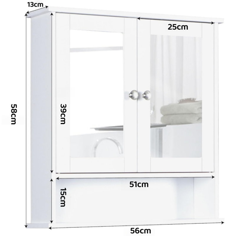  Secilia Wall Bathroom Storage with Double Mirror Doors