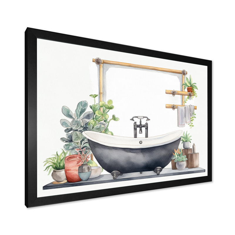 «Natural Bathroom Decor II», reproduction sur toile, Cadre simple noir, H 24 po x l 32 po x P 1 po