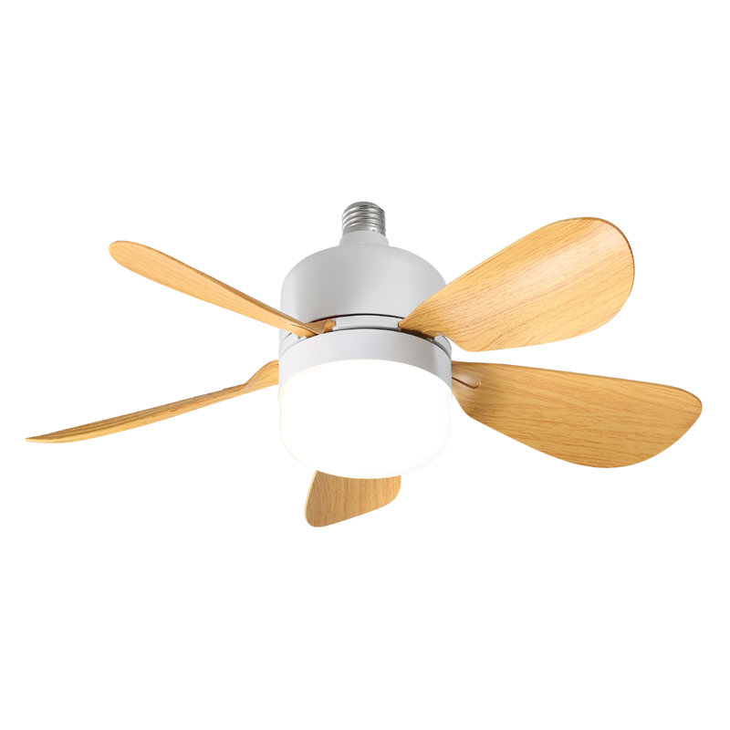 17" 5-Blade LED Ceiling Fan With Remote Control, Light Yellow Wood