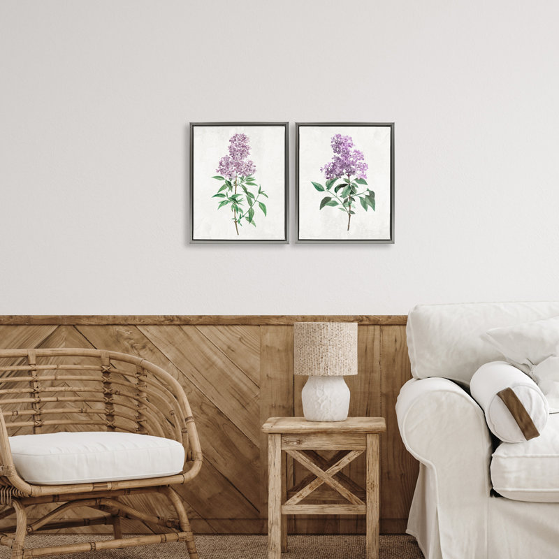 Ensemble de 2 cadres flottants Herbace Lilac Blooms, design par Kim Allen, H 21 po x l 17 po, Cadre flottant gris lustré