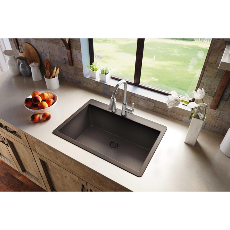 Quartz Luxe 33" L x 21" W Drop-in Kitchen Sink, Chestnut