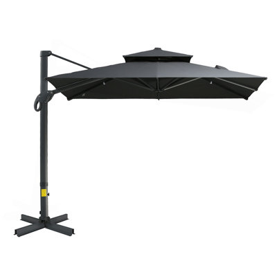 Parasol de patio décalé 10 pi, porte-à-faux suspendu, forme carrée, base en aluminium croisée, inclinable, rotation à 360 degrés