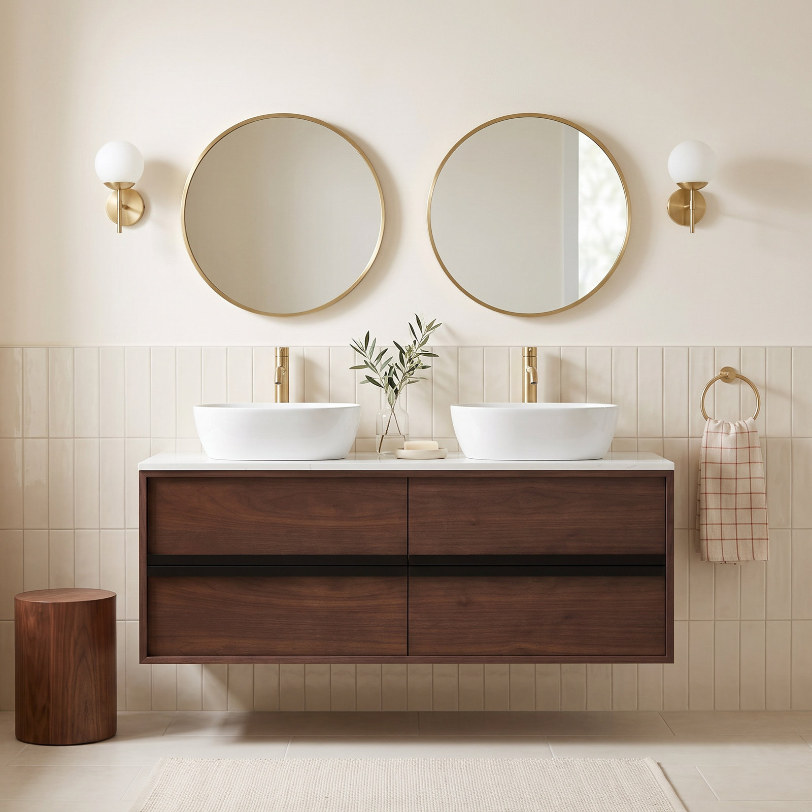 Sintra 55" Eucalyptus Double Bathroom Vanity, Dark Walnut