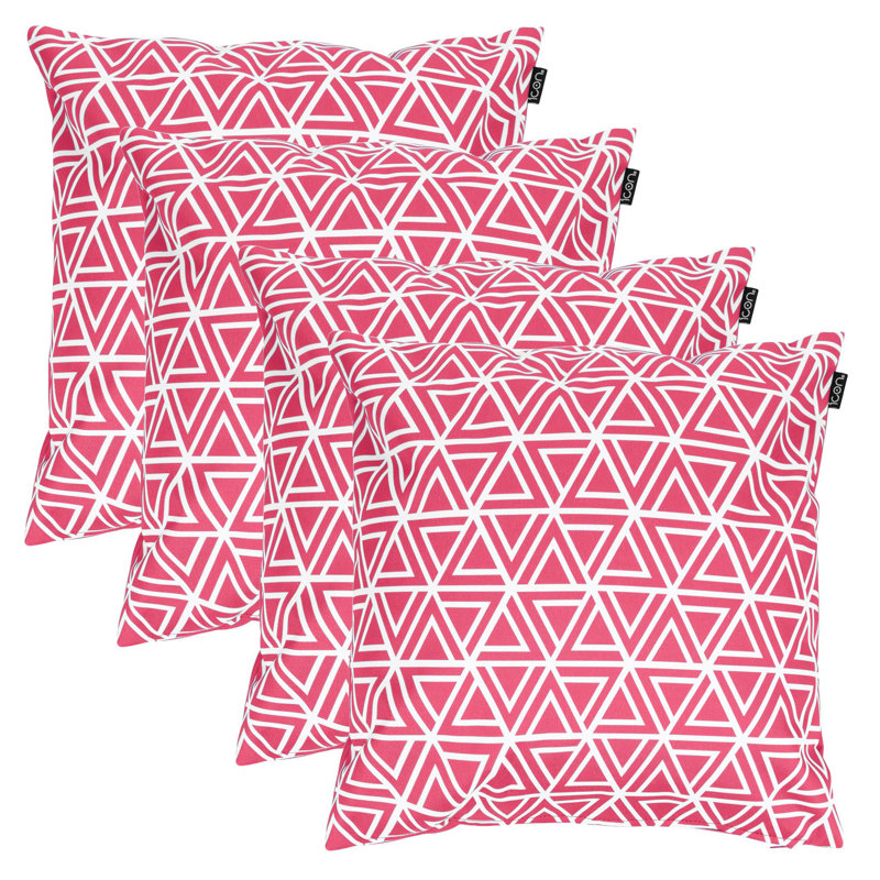 Indoor / Outdoor Square Cushion, White/Pink Geometric