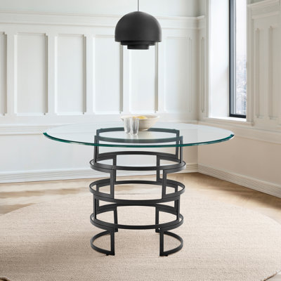 Table de salle à manger ronde 48 po avec base en métal et plateau en verre Deatsville