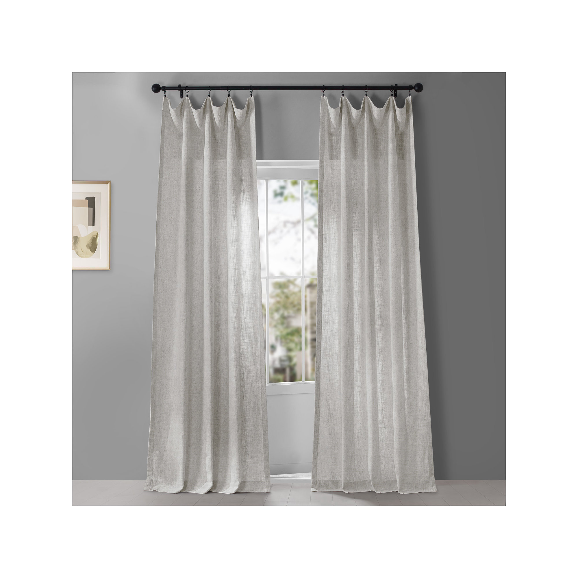 Bergen Linen Blend Curtains for Bedroom Light Filtering Curtains for Large Window Single Panel, 50" W x 96" L, Warm Off-White