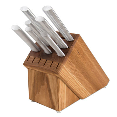 Cutlery Essential Block Set, Silver Handles (Oak)