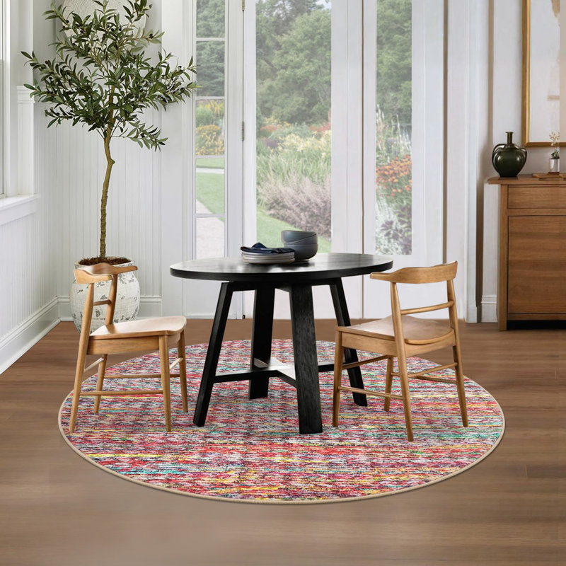 Washable Round Rug 4x4 Circle Modern Solid Color Floor Mats, Small Braided Print Accent Carpet with Non-Slip Backing, -Soft Low Pile Throw Rug for Living Room, Bedroom, Colorful
