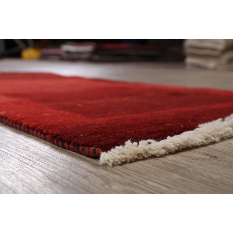 Tapis de couloir unique en laine noué à la main nouvel âge rouge 2 pi 11 po x 6 pi Shabbona