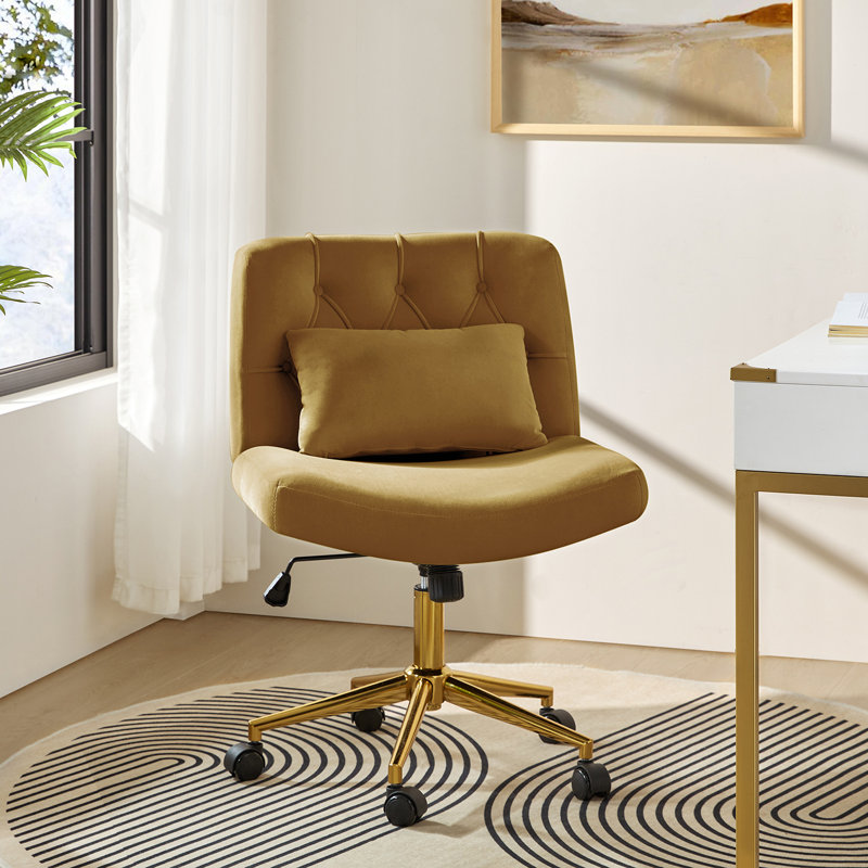 Chaise de bureau croisée et inclinable en polyester avec coussin de 23 po Guitra Modern, Golden