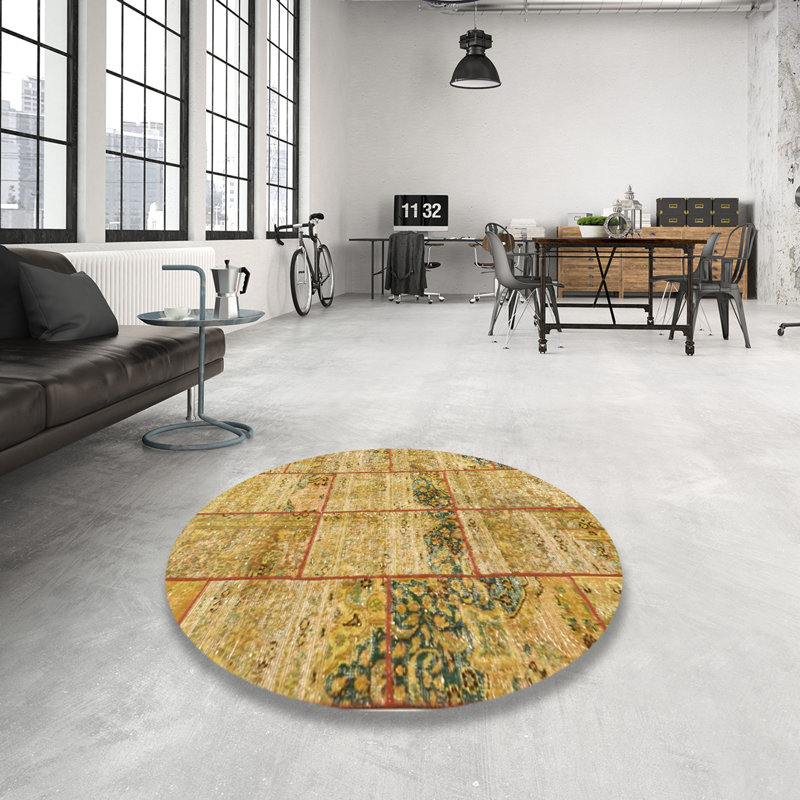 Tapis de zone jaune contemporaine, Rond 7 pi
