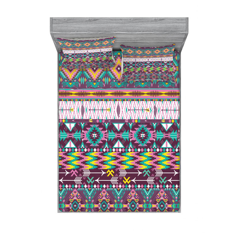 Ensemble de draps ikat traditionnels et flèches, Ensemble de drap pour grand lit avec drap-housse
