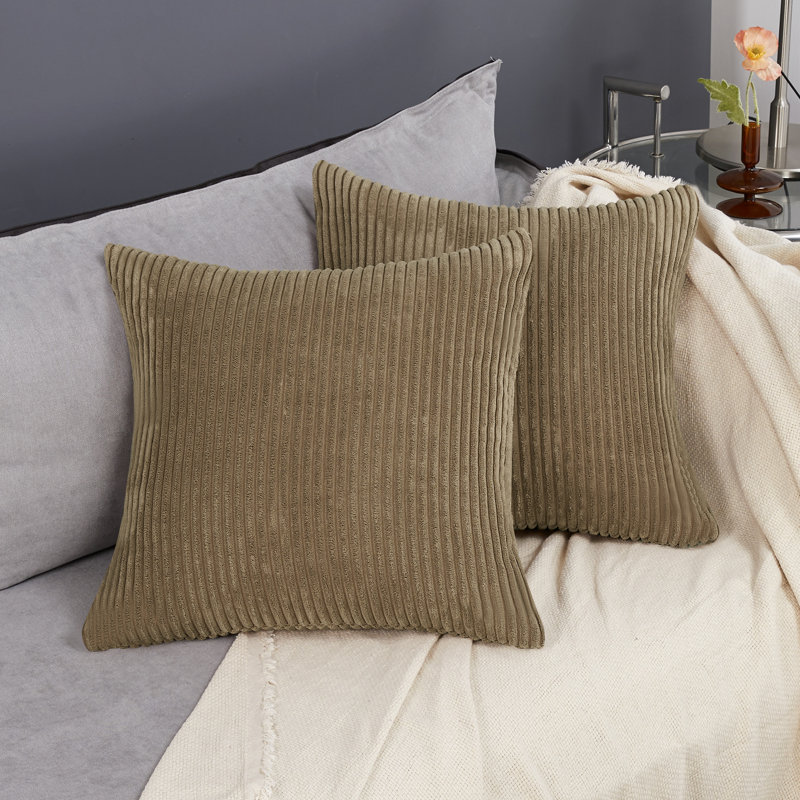 Khaki Corduroy 24" Euro Throw Pillow Covers, Set of 2