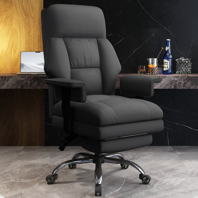 Fauteuil de direction en cuir à haut dossier avec support lombaire et roulettes XUEGW, noir, Noir