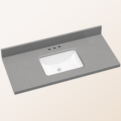48 In. W X 22 In. D Cultured Marble Gray Rectangular Right Single Sink Bath Vanity Top With Backsplash Countertop With 3 Predrilled Faucet Holes
