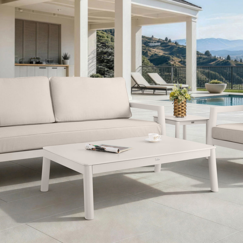 Table basse d'extérieur avec plateau en pierre frittée Fairmont, Cream Beige