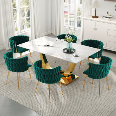 Ensemble de salle à manger rectangulaire à piédestal avec chaise tissée