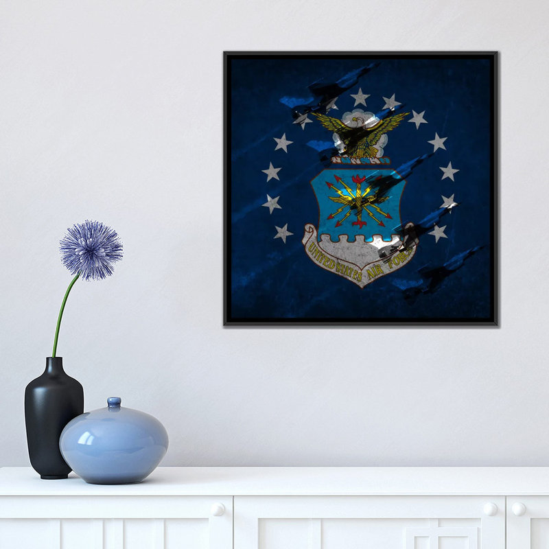«Air-Force Flag, Thunderbirds», impression sur toile, H 18 po x l 18 po x P 1,5 po, Toile avec cadre noir, Pas de tapis