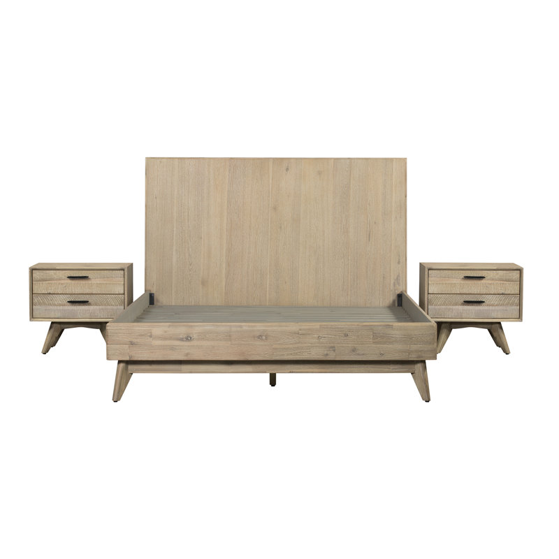 Ensemble de chambre à coucher moderne 3 pièces en bois d'acacia avec tête de lit Nollet, Jet de sable gris, Très grand
