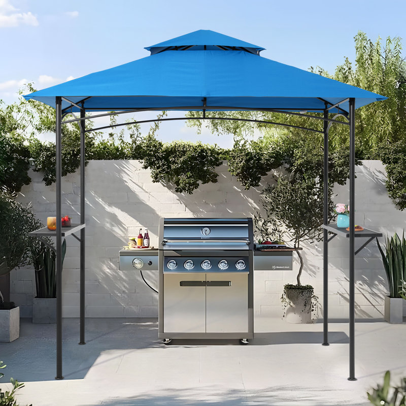 Pavillon de jardin en acier pour barbecue l 8 pi. x P 5 pi., Bleu