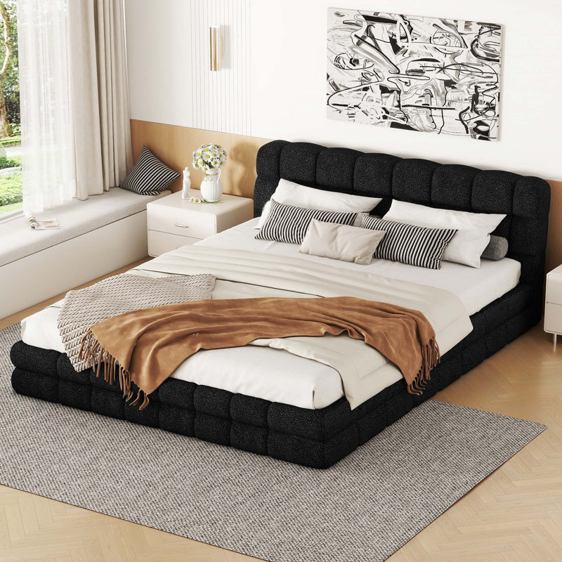 Grand lit plateforme tapissier, Noir