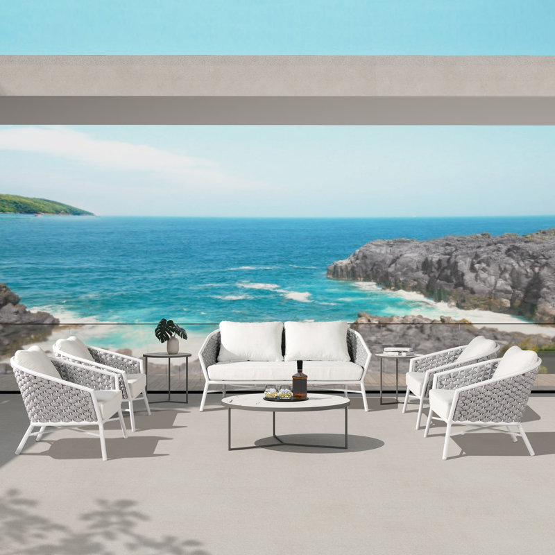 Rowan Optic White Acrylic Cushioned Patio Arm Chair Set