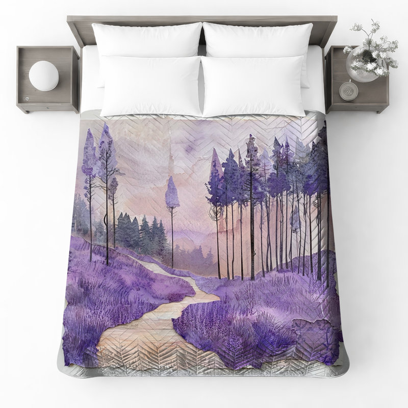 Lavender Forest Path Bedding Forest Bedspread Landscape, Twin
