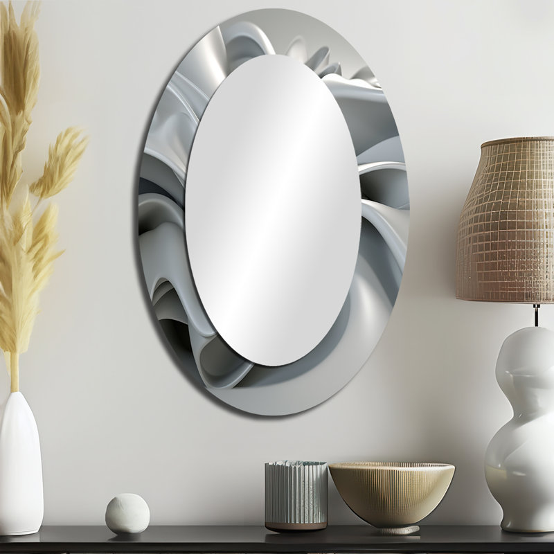 Grey Infinite Ripples - Gray Modern Oval Wall Mirror, 36" x 24"