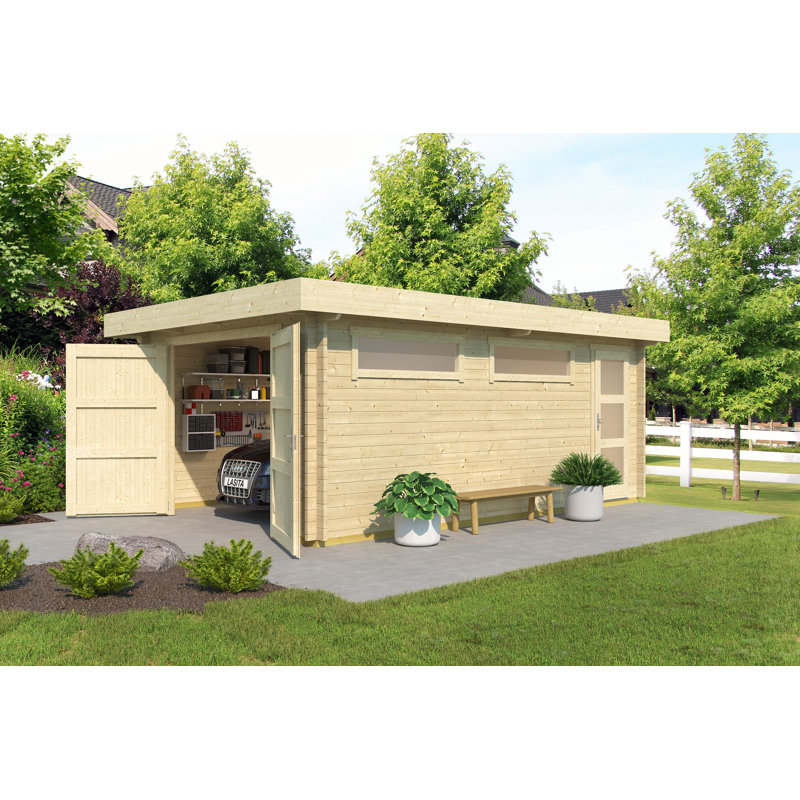 Lasita Canberra 18 x 12 Ft. Premium Garage Log Cabin With Side-Hung Garage Doors (44mm)