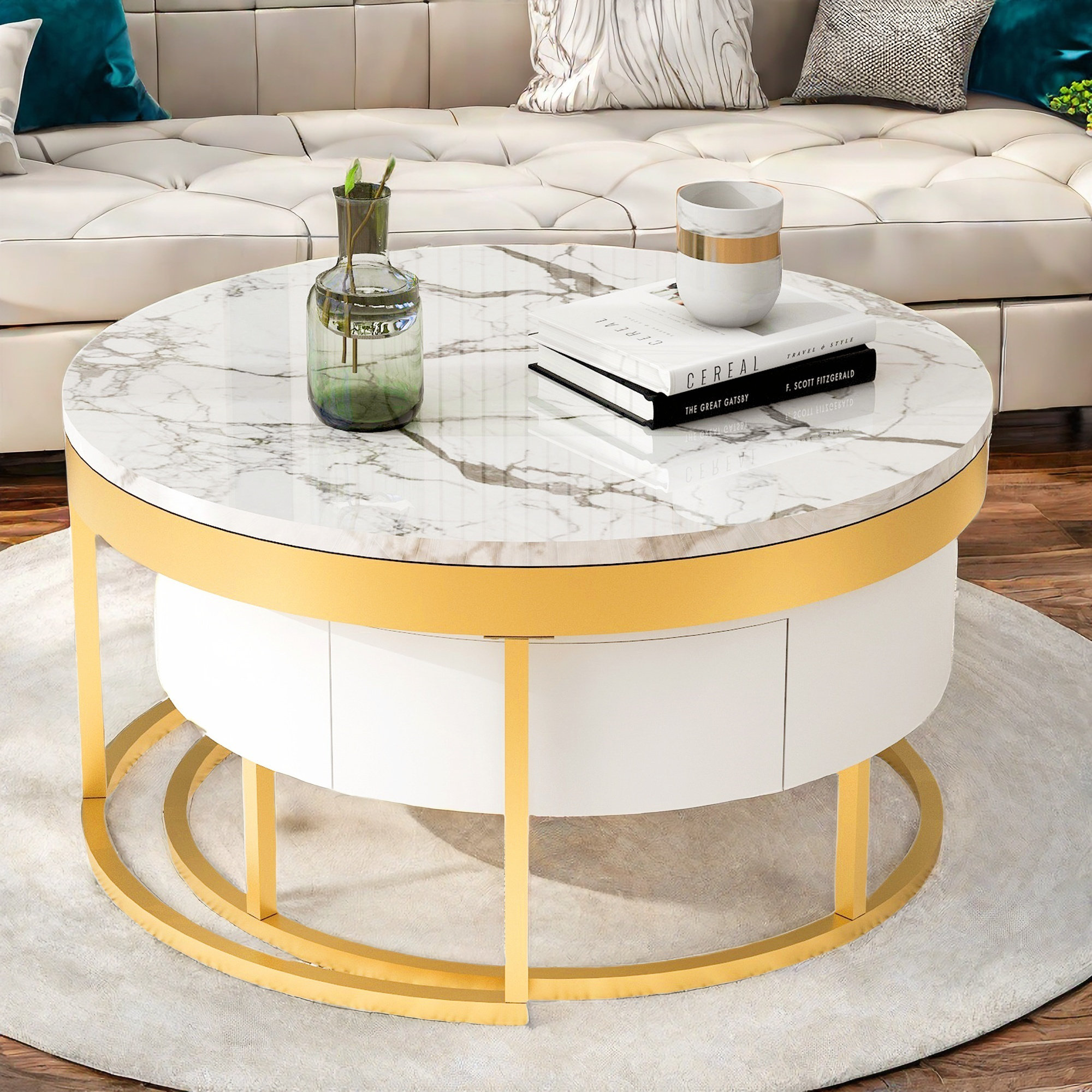 Mercer41 Modern Round Nesting Becerra Coffee Table With 2 Drawers ...