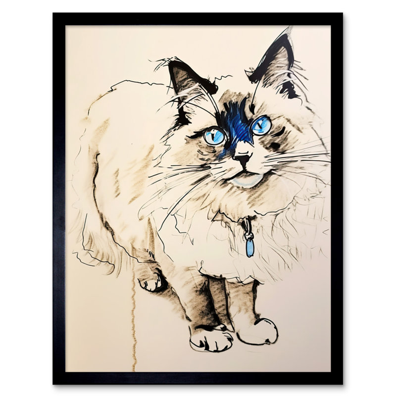 Blue Point Ragdoll Cat Sketch Portrait Single Picture Frame Wall Art