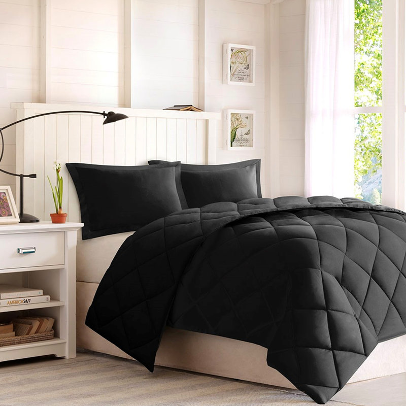 Très grand édredon très grand avec réversible, matelassé losangé, duvet synthétique, 2 taies décoratives, antitaches, taille de texture lisse, style mystérieux