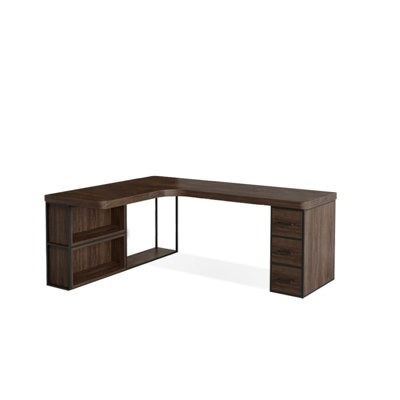 Nut-brown L-Shaped Solid Wood Executive Desk with drawers desk