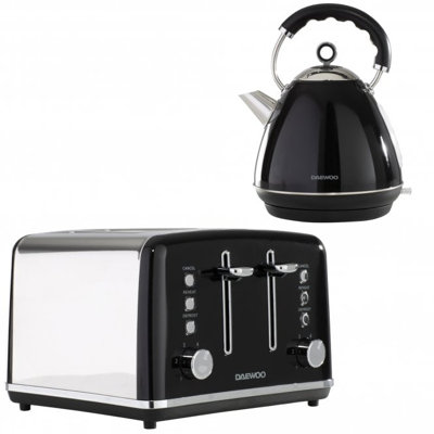 Daewoo Kensington Range Retro Matching Toaster And Kettle Set 1.7 Litre Rapid Boil 4 Slice Vintage Combo Bundle Pack Stainless Steel