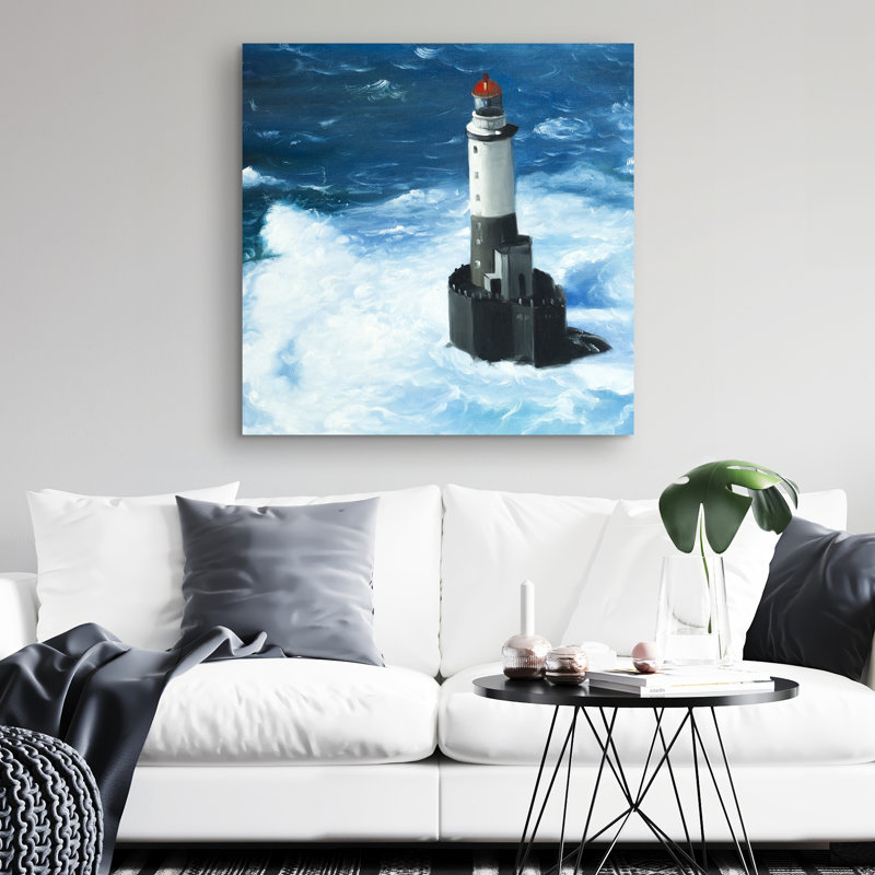 Unleashed waves on a lighthouse - 32"x32" art on canvas