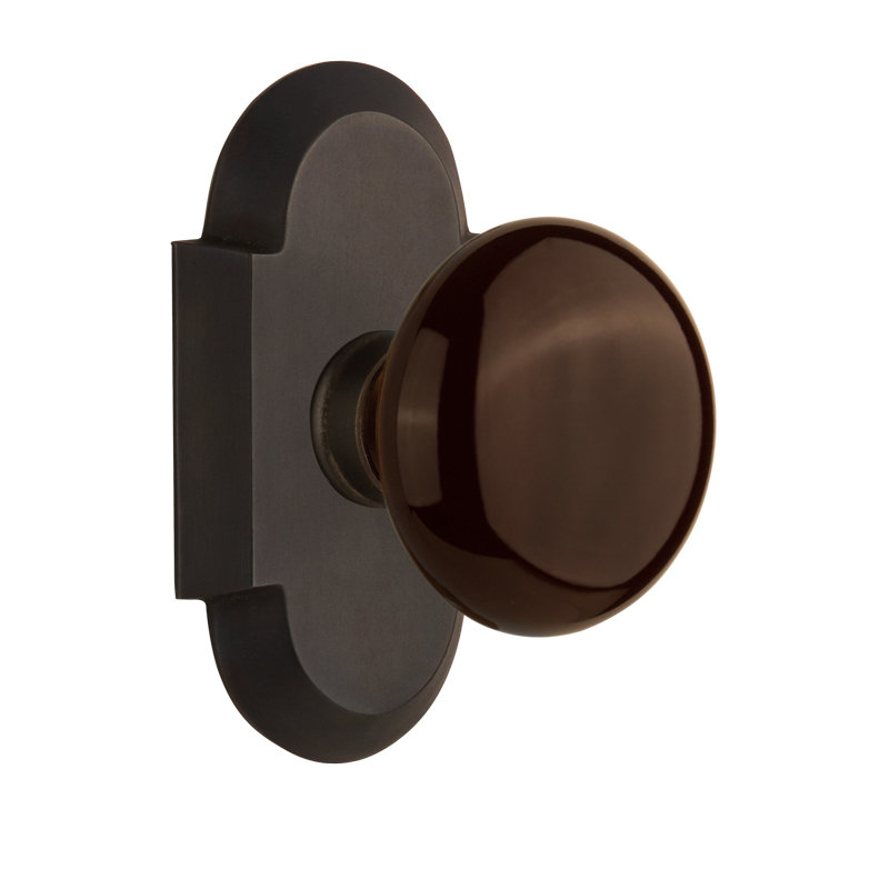 Cottage Plate with Brown Porcelain Door Knob, Oil-Rubbed Bronze