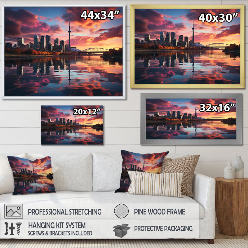 «Detroit Beautiful Cityscape In Futur II», reproduction sur toile, H 34 po x l 44 po x P 1,5 po, Cadre flottant noir
