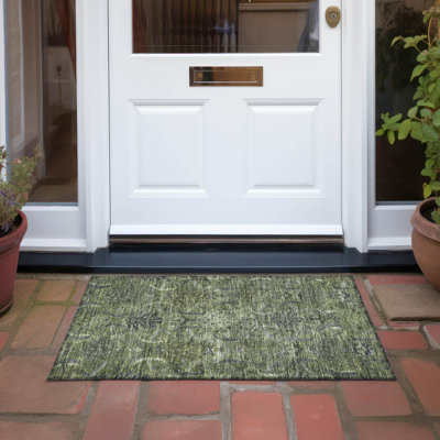 Machine Washable Indoor/Outdoor Chayil ACN1082 Olive Rug