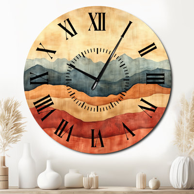 Horizon du désert en rouille et en argile - Grande horloge murale abstraite en métal