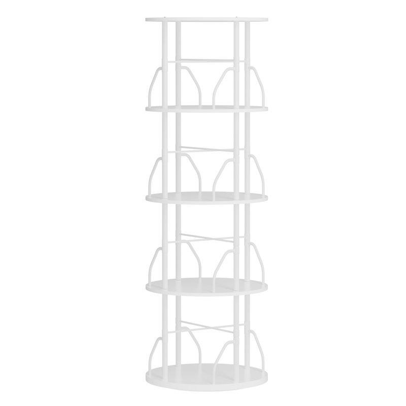 Rotating 360° Bookshelf Tower, Stackable Spinning Bookcase, Space‑Saving Revolving Round Shelf, Floor Standing Swivel Corner Organizer, White