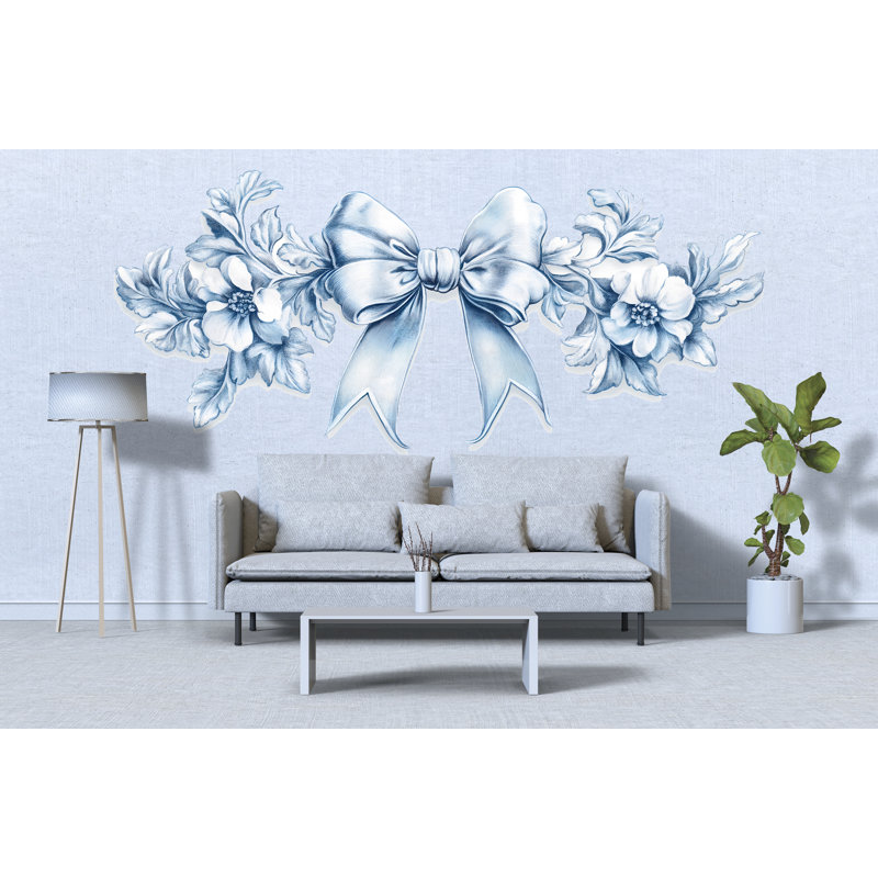 Adhésif décoratif tête de lit à motif floral bleu, art mural grande chambre à coucher, romantique amovible 129Mv