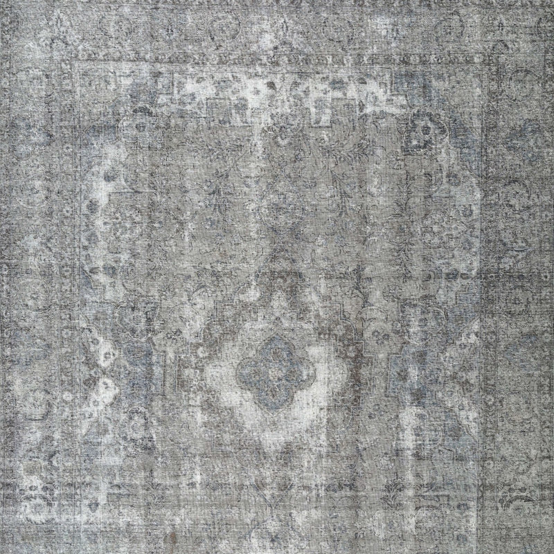 Tapis oriental en laine noir / gris, Rond 8 pi