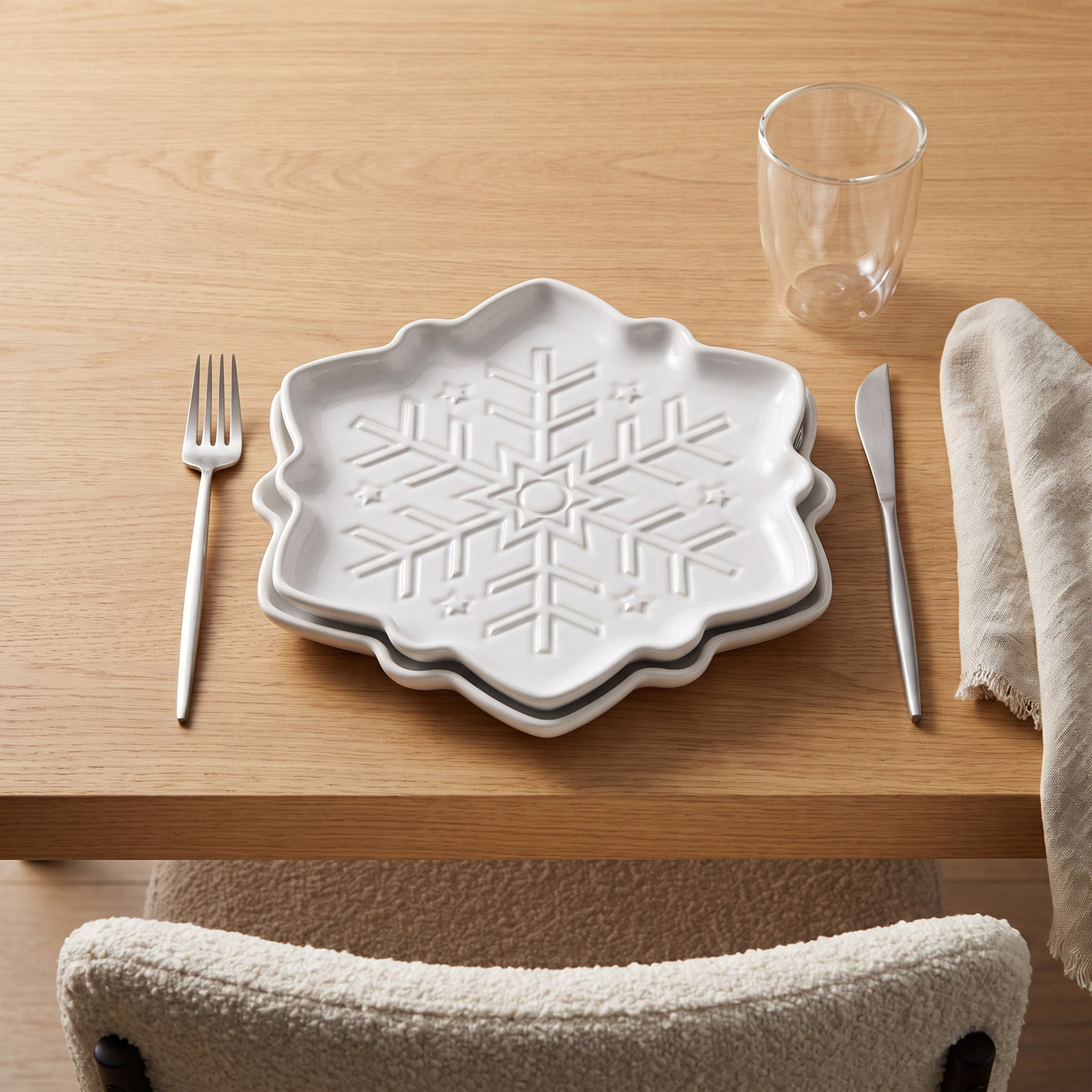 Snowflake Ceramic Salad Plate, White