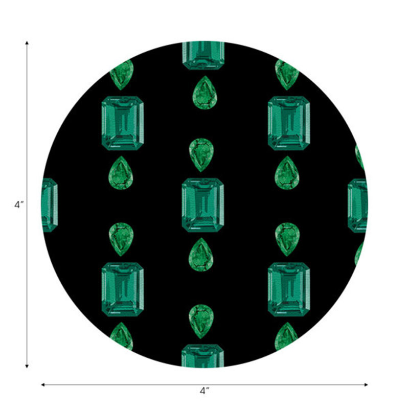 Gem Emeralds Vegan Leather Round Coasters, Black