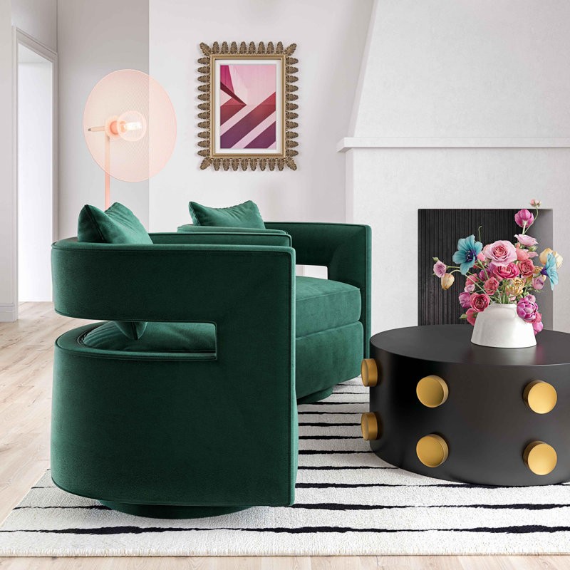 Velvet Swivel Barrel Chair, Forest Green Velvet