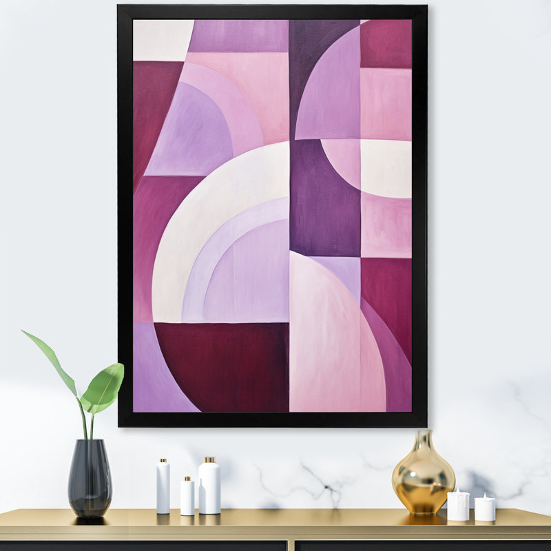 Mauve Motion Abstract Shapes sur impression sur toile, 32" H x 24" W, Black Picture Framed