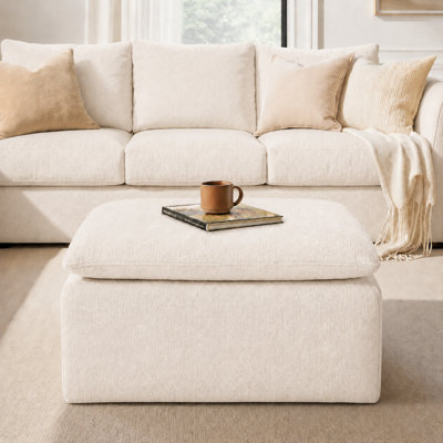 Compression Modular Sectional Ottoman For Sectional Sofa Component, Modern Chenille Upholstered Footstool With Pocket Springs, No Assembly Roll-Pack Pouf For Living Room