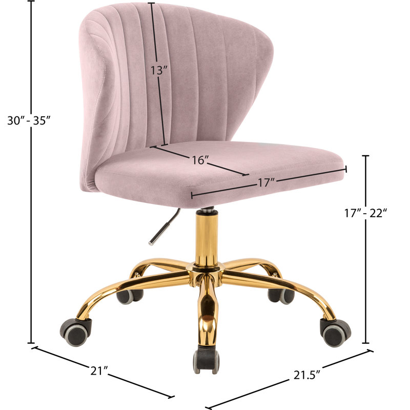 Chaise de bureau Finley, Velours rose, Doré